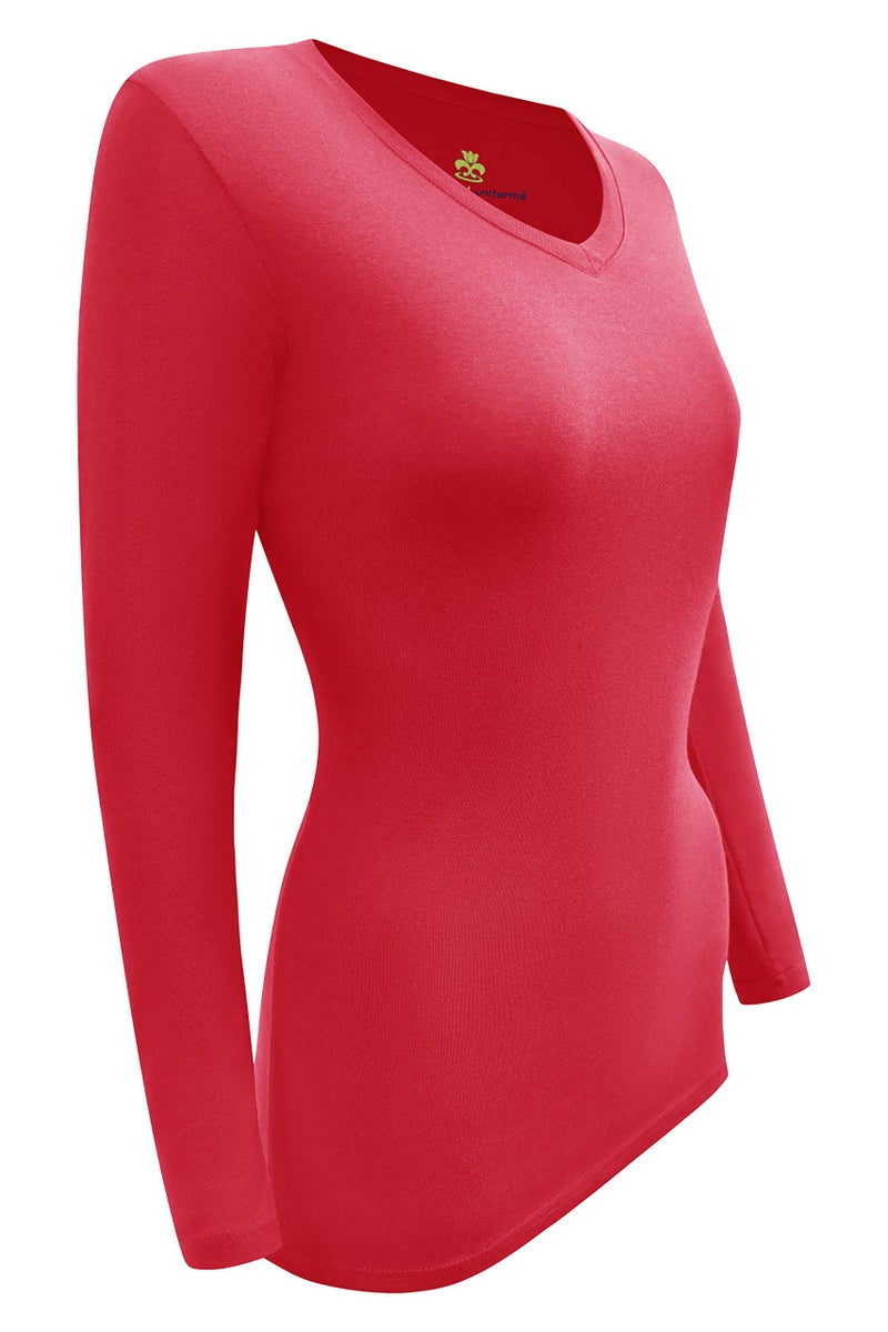 Natural Uniforms Women's Long Sleeve V-Neck T-Shirt Under Scrub (Red, Large) - Image 5