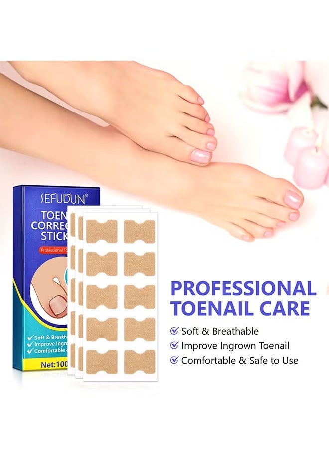 Sefudun - Ingrown Toenail Corrector Patch, 100PCS Ingrown Toenail Corrector Strips, Toenail Correction Patches, Ingrown Toenail Treatment Tool Foot Care, No-Glue Toenail Correction Stickers - Image 1
