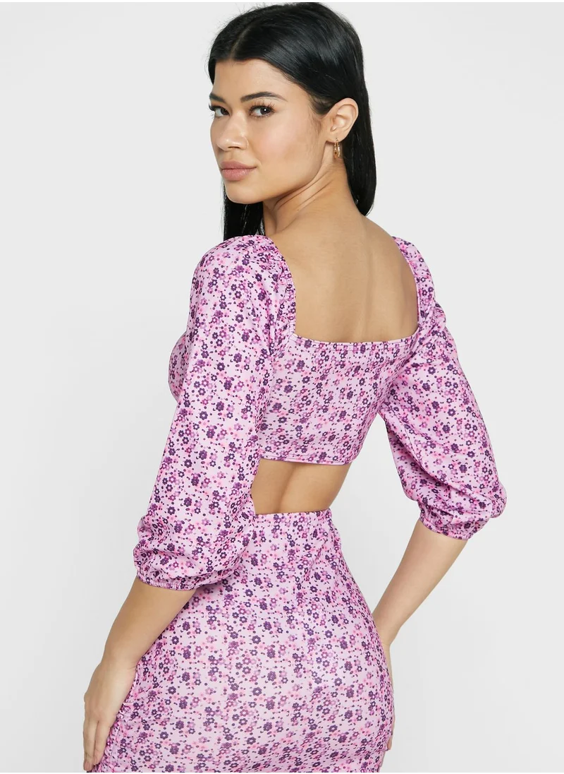 LASULA Floral Print Crop Top