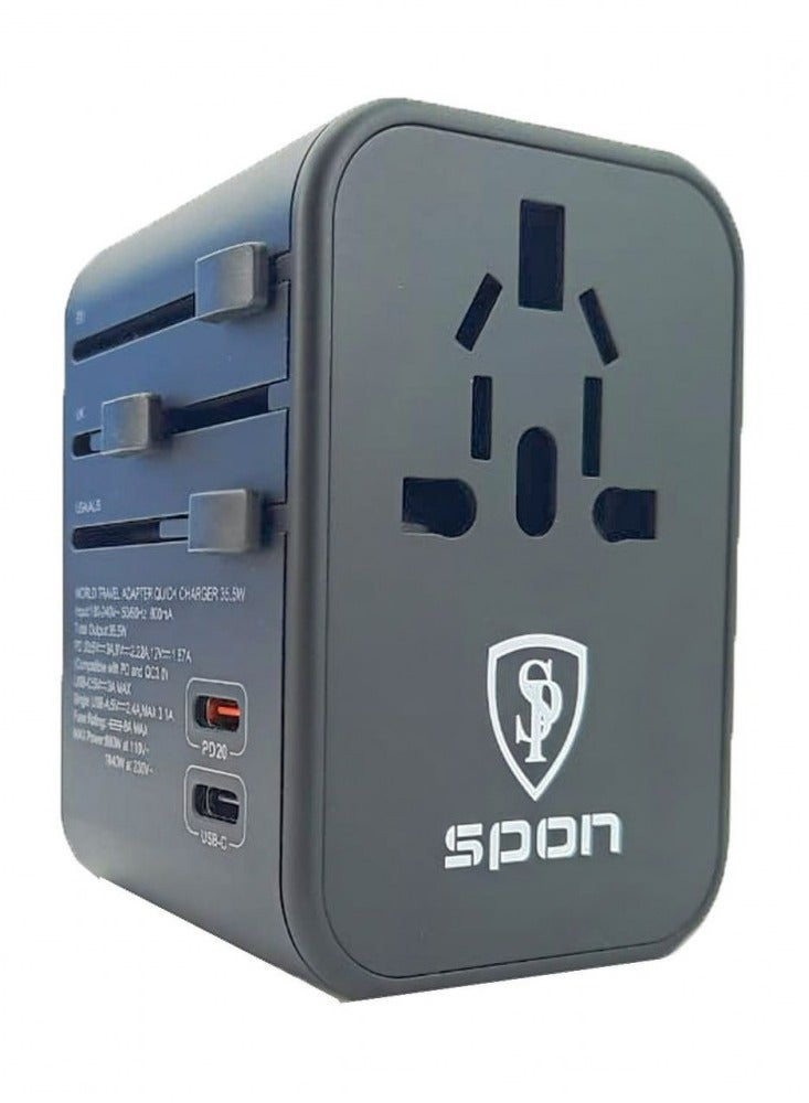 سبون شاحن السفر العالمي 6 في 1بقوة 35.5 وات ثلاث منافذ USB ومنفذين PD - Image 4