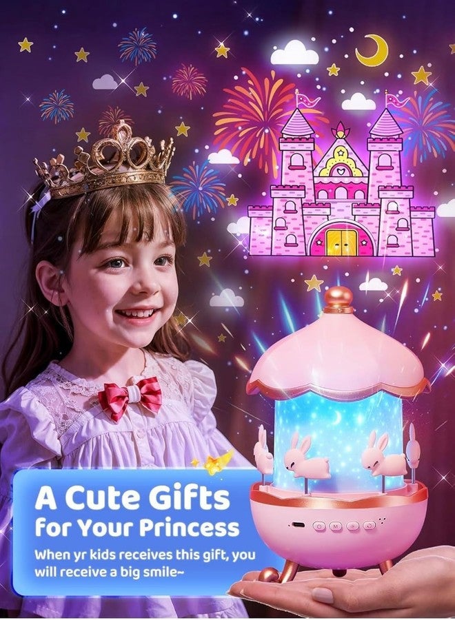 CYMNIX Bunny Night Light Cabin Projector Lamp 360° Rotatable LED Night Lamp for Kids Room Decor, Kids Night Lights for Girls Bedroom 6 Film Shade, Star Projector, USB Powered Birthday Gift for Kids - Image 3
