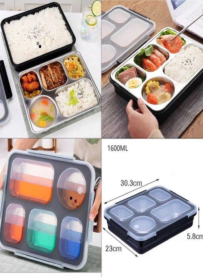 N2J2 SHOP Big Size Thermal Insulation 5 Compartment Lunch Boxes Reusable Microwave Freezer Safe Stainless Steel Portion Snack Containers for Adults and Kids (Multicolor) - Image 3