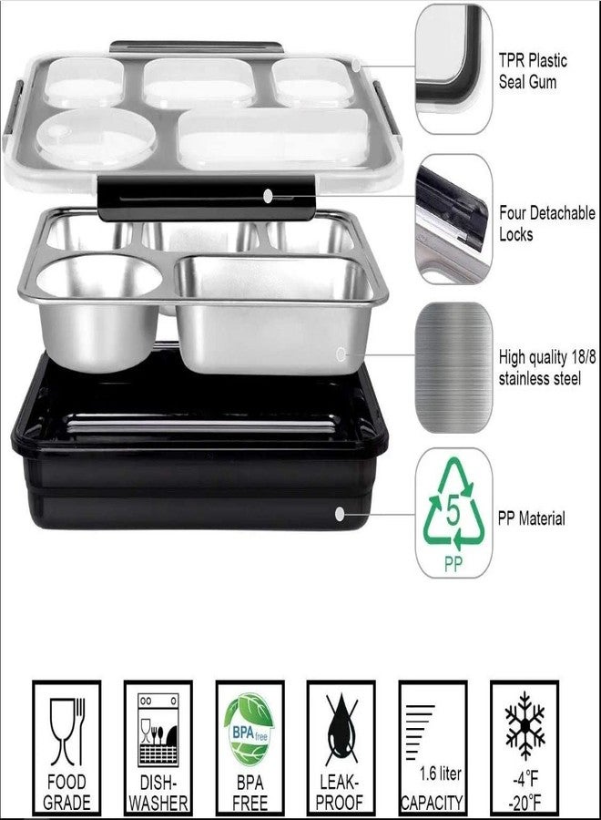 N2J2 SHOP Big Size Thermal Insulation 5 Compartment Lunch Boxes Reusable Microwave Freezer Safe Stainless Steel Portion Snack Containers for Adults and Kids (Multicolor) - Image 2