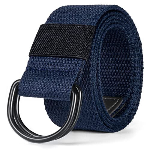 maikun Mens & Womens Canvas Belt with Black D-ring 1 1/2" Wide, Cloth Dark Blue for Men, Length 130cm - Image 1