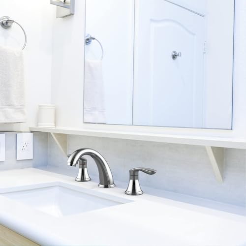 Hosslly Bathroom Sink Faucet Faucet for Bathroom Sink Widespread Chrome Bathroom Faucet 3 Hole with Stainless Steel Pop Up Drain and cUPC LeadFree Hose Chrome - Image 3