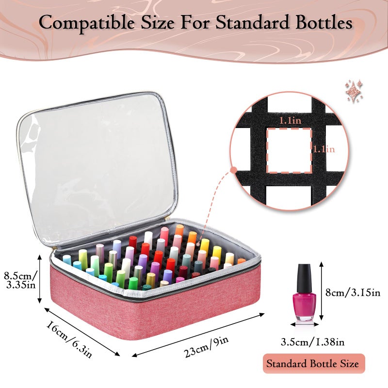 YOREPEK Nail Polish Organizer Case With Foam Inserts Protect Up 96 to 100+ Bottles (15ml/0.5 fl.oz) UV lamp, Travel Nail Tech Carrying Case with Adjustable Space for Gel Dip Powder Tips Set, Pink - Image 4
