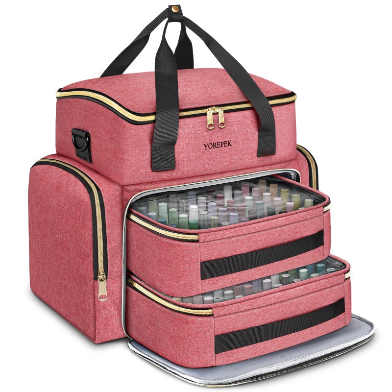 YOREPEK Nail Polish Organizer Case With Foam Inserts Protect Up 96 to 100+ Bottles (15ml/0.5 fl.oz) UV lamp, Travel Nail Tech Carrying Case with Adjustable Space for Gel Dip Powder Tips Set, Pink - Image 1