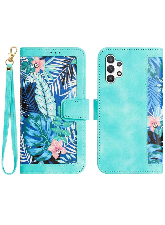 اس-توب جراب لهاتف Samsung Galaxy A32 5G مصنوع من الجلد بنمط زهور مع حبل تعليق - Image 1