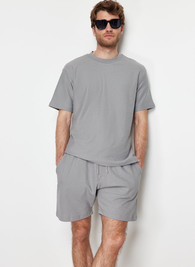 trendyol Premium Grey Regular 100% Cotton Textured Shorts - Image 4