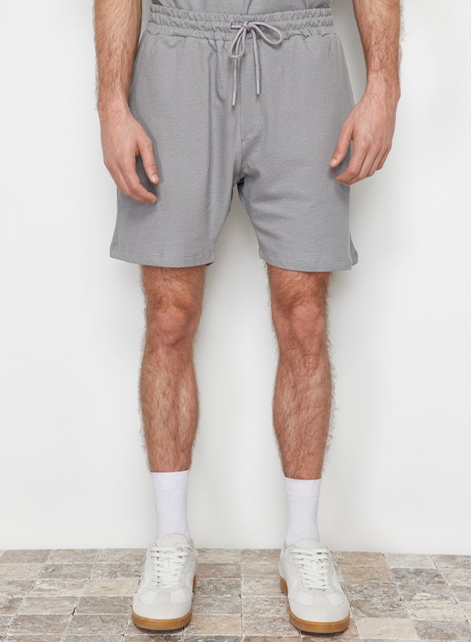 trendyol Premium Grey Regular 100% Cotton Textured Shorts - Image 1