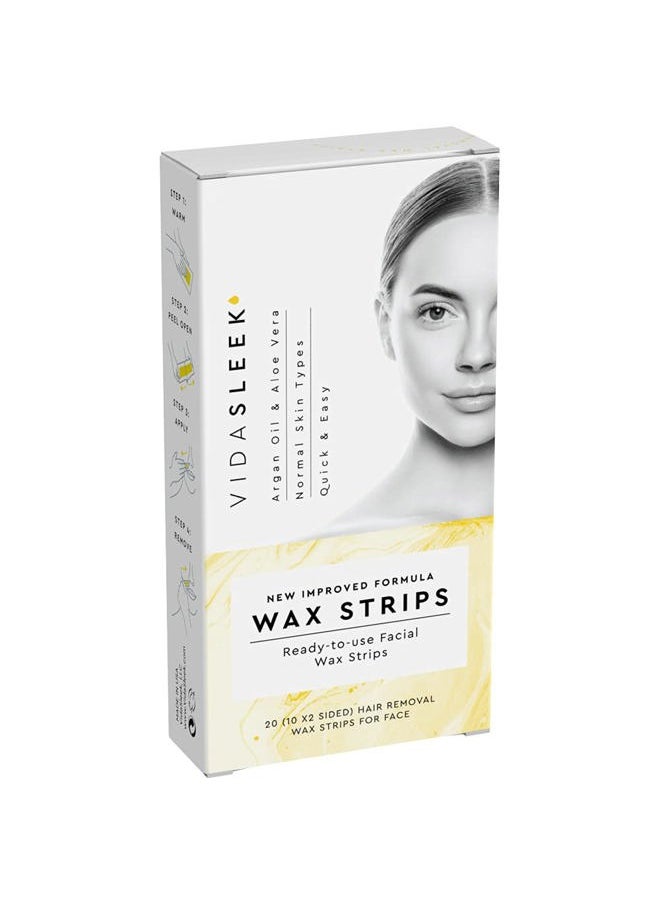 VidaSleek - Hair Removal Wax Strips for Face: Argan Oil + Aloe Vera: 20 Count - Image 1