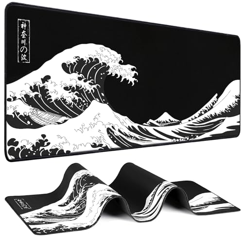 Yuhijoy Mouse Pad Gaming - Desk Mat for Keyboard and Mouse - Kanagawa Large Mouse Pad for Desk, Japanese Sea Wave Mousepad (31.5 x 11.8inch) with Non-Slip Base, Desks Pad Mat for Game, Office and Home - Image 1