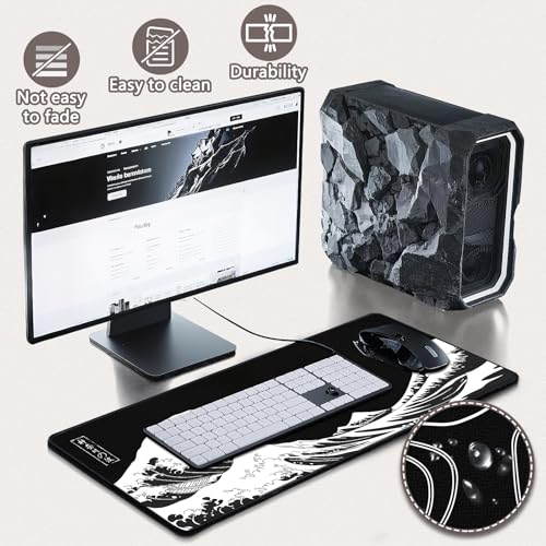 Yuhijoy Mouse Pad Gaming - Desk Mat for Keyboard and Mouse - Kanagawa Large Mouse Pad for Desk, Japanese Sea Wave Mousepad (31.5 x 11.8inch) with Non-Slip Base, Desks Pad Mat for Game, Office and Home - Image 4