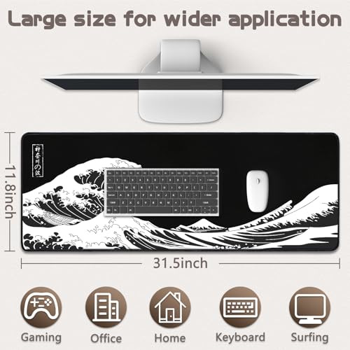 Yuhijoy Mouse Pad Gaming - Desk Mat for Keyboard and Mouse - Kanagawa Large Mouse Pad for Desk, Japanese Sea Wave Mousepad (31.5 x 11.8inch) with Non-Slip Base, Desks Pad Mat for Game, Office and Home - Image 5