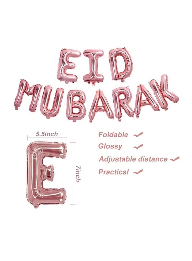 مجموعة بالونات عيد مبارك باللون الذهبي الوردي على شكل قمر ونجمة لتزيين المنزل والحفلات - Image 5