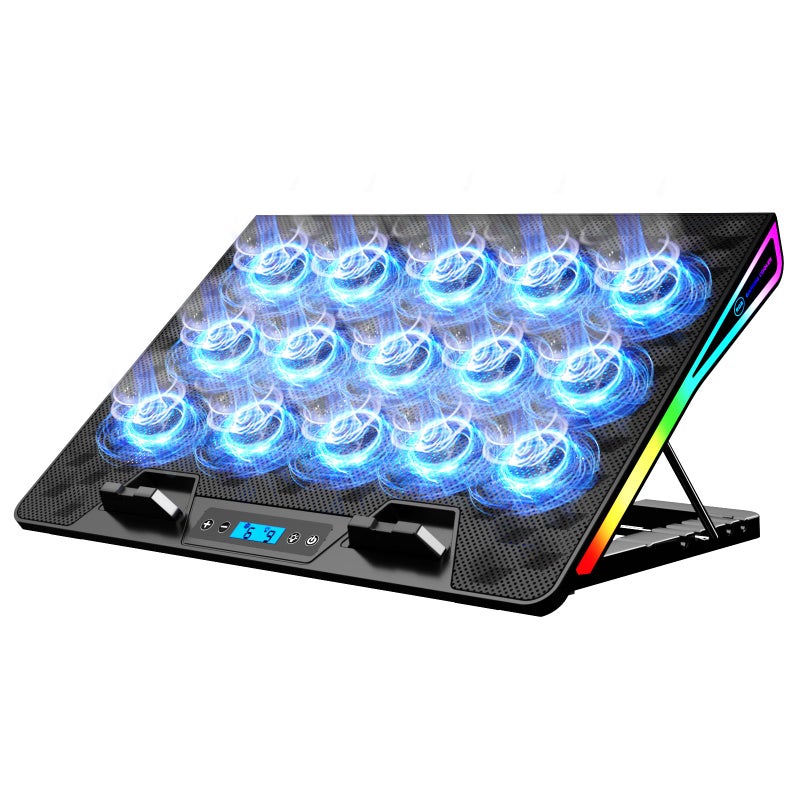 KeiBn Laptop Cooling Pad, Gaming Laptop Fan Cooling Pad with 15 Quiet Fans, RGB Laptop Cooler for 10-17.3 Inch, 4 Height Stands, 2 USB Ports - Blue - Image 1