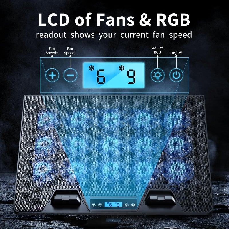 KeiBn Laptop Cooling Pad, Gaming Laptop Fan Cooling Pad with 15 Quiet Fans, RGB Laptop Cooler for 10-17.3 Inch, 4 Height Stands, 2 USB Ports - Blue - Image 3