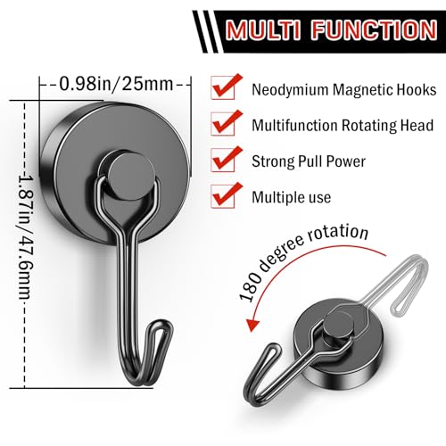 FINDMAG 20 Pack Magnetic Hooks 60lbs Magnetic Hooks Heavy Duty Strong Neodymium Magnet with Hook for Hanging Black Magnet Hooks for Classroom Workplace Refrigerator Cruise Ship Essentials - Image 3