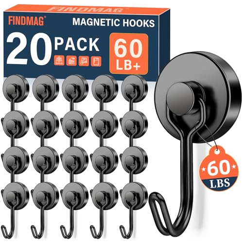 FINDMAG 20 Pack Magnetic Hooks 60lbs Magnetic Hooks Heavy Duty Strong Neodymium Magnet with Hook for Hanging Black Magnet Hooks for Classroom Workplace Refrigerator Cruise Ship Essentials - Image 1