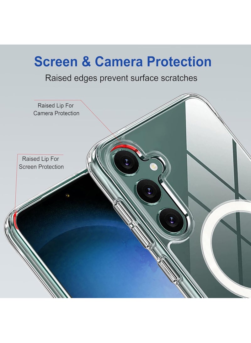 ولديك حافظة Magsafe لهاتف Samsung Galaxy S24 FE|غطاء خلفي هجين للغاية متوافق مع Magsafe|حماية الكاميرا|ظهر صلب وشفاف|غطاء ممتص للصدمات لهاتف Samsung Galaxy S24 FE - شفاف - Image 4