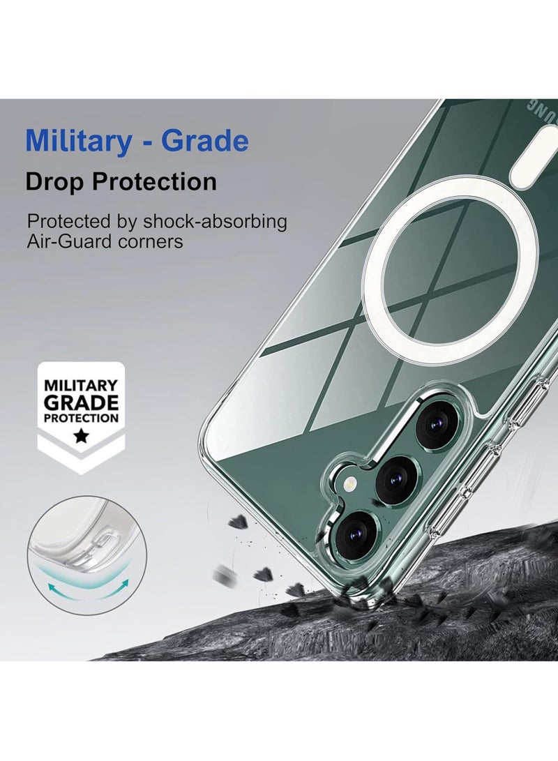 ولديك حافظة Magsafe لهاتف Samsung Galaxy S24 FE|غطاء خلفي هجين للغاية متوافق مع Magsafe|حماية الكاميرا|ظهر صلب وشفاف|غطاء ممتص للصدمات لهاتف Samsung Galaxy S24 FE - شفاف - Image 3