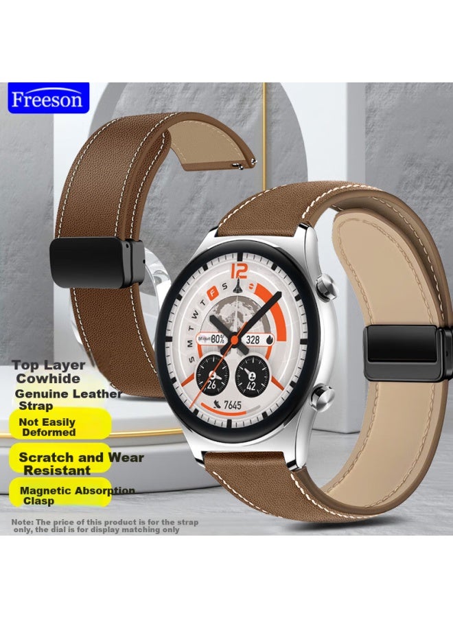 Freeson Genuine Leather Watch Band For Honor Watch Gs4, Magnetic Closure Strap For Gs Pro/Gs3/Gs3I/Magic2/1/4/4Pro 22Mm Interface - Brown