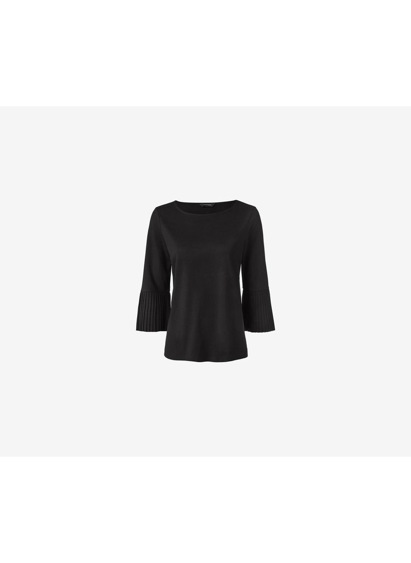 Tchibo Women Pleated Sleeve Plain Detail Blouse, Black  - Image 2