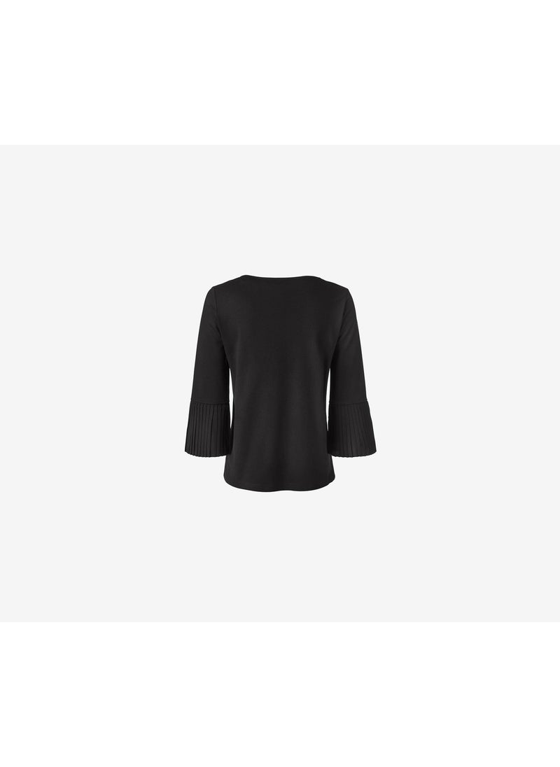 Tchibo Women Pleated Sleeve Plain Detail Blouse, Black  - Image 3