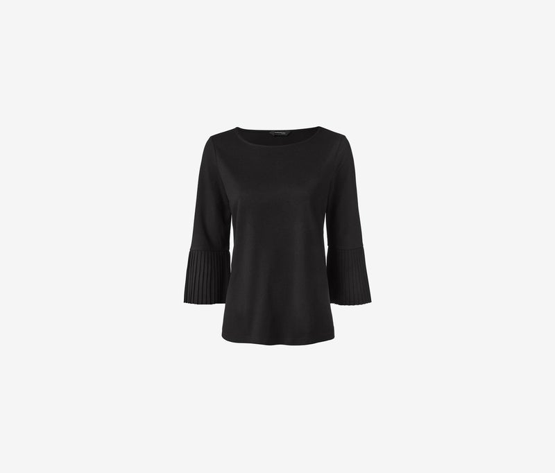 Tchibo Women Pleated Sleeve Plain Detail Blouse, Black  - Image 2