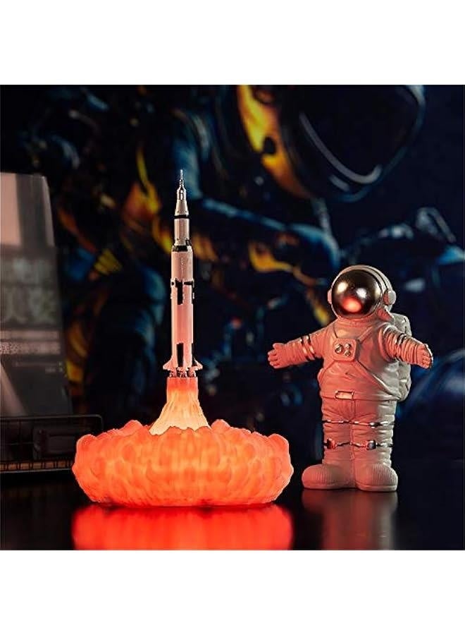 أضاءة صاروخية ثلاثية الأبعاد بطول 22.5 سم/8.8 إنش، مصباح مركبة فضائية، ضوء ليلي، مصباح قمر مع شحن USB لمحبي الصواريخ، هدية عيد ميلاد للأولاد، ديكور إضاءة منزلية - Image 3