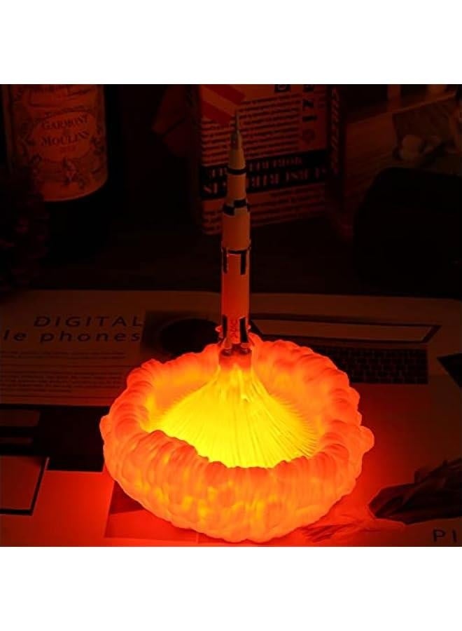 أضاءة صاروخية ثلاثية الأبعاد بطول 22.5 سم/8.8 إنش، مصباح مركبة فضائية، ضوء ليلي، مصباح قمر مع شحن USB لمحبي الصواريخ، هدية عيد ميلاد للأولاد، ديكور إضاءة منزلية - Image 2