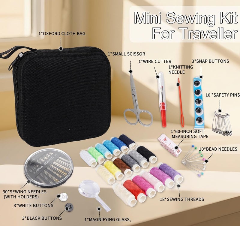 AADIVY 86 Pcs Sewing Kit with Case Portable Sewing Supplies for Home Traveler, Accessories with 18Pcs Thread Spools, Scissors, Thread Needles, Tape Measure for DIY, Adults, Beginners, Emergency - Image 2