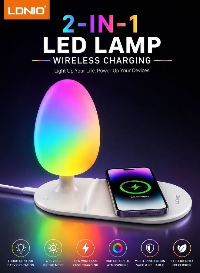 LDNIO 15W Smart LED Desk Lamp with Wireless Charging – Waterproof Touch, RGB, USB-C, and Eye Protection - Image 1