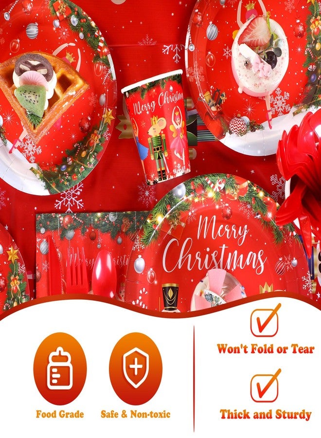 Ziliny 172 Pcs Christmas Nutcracker Party Supplies, Merry Christmas Banner Nutcracker Party Tablecloth Xmas Disposable Tableware Napkins for Xmas Theme Holiday Supplies Decoration, Serve for 24 - Image 4