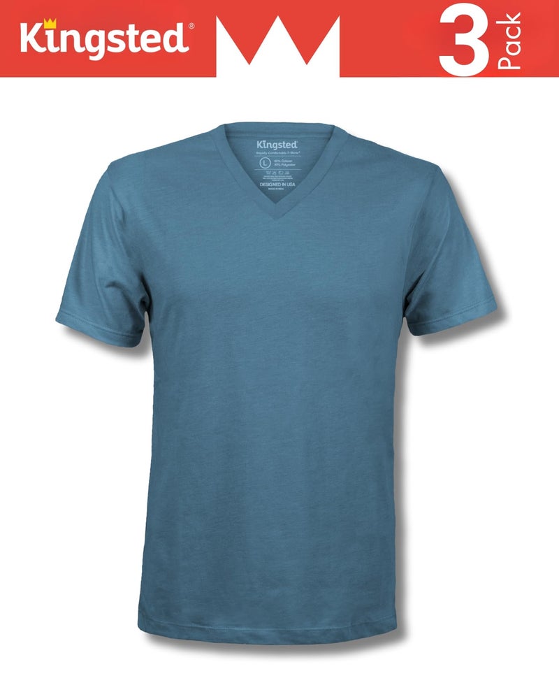 Kingsted V-Neck T-Shirts for Men - Royally Comfortable - Super Soft Cotton Blend - Well-Crafted Classic Tees (3 Pack, Royal, Large) - Image 3