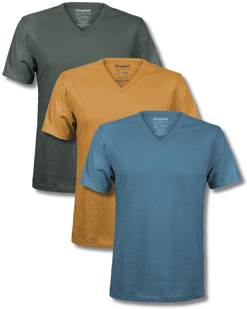 Kingsted V-Neck T-Shirts for Men - Royally Comfortable - Super Soft Cotton Blend - Well-Crafted Classic Tees (3 Pack, Royal, Large) - Image 1