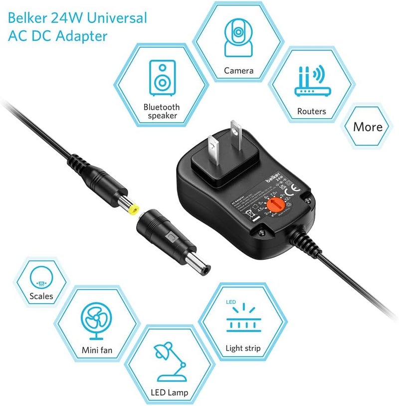 Belker 24W Multi Voltage 3V 4.5V 5V 6V 7.5V 9V 12V Universal AC DC Power Adapter Supply for Household Electronics - Max Amp 2000mA - Image 2