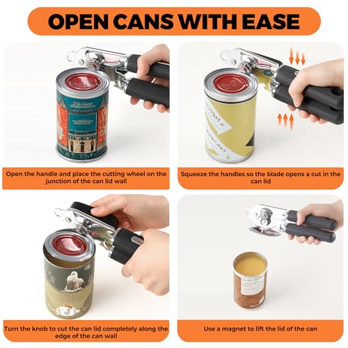 Bxgnip Can Opener Manual with Magnet,Soft Grip Rubber Handle Sharp Blade Smooth Edge,Effortless knob,Heavy Duty Can Opener with Multifunctional Bottle Opener - Image 4