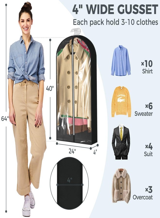 AURUZA 6 Pcs 40" Garment Bags for Hanging Clothes, Clear Suit Bags for Closet Storage Clothing Storage, Garment Bags Shoulder Covers with 4" Gussets for Coats, Jackets, Shirts and Sweater Black - Image 3