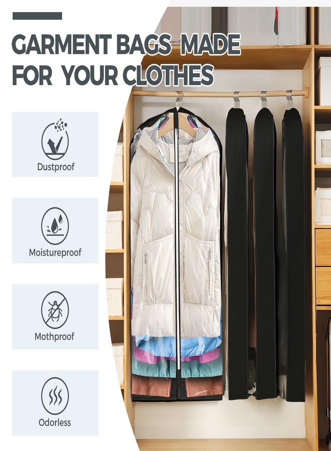 AURUZA 6 Pcs 40" Garment Bags for Hanging Clothes, Clear Suit Bags for Closet Storage Clothing Storage, Garment Bags Shoulder Covers with 4" Gussets for Coats, Jackets, Shirts and Sweater Black - Image 2