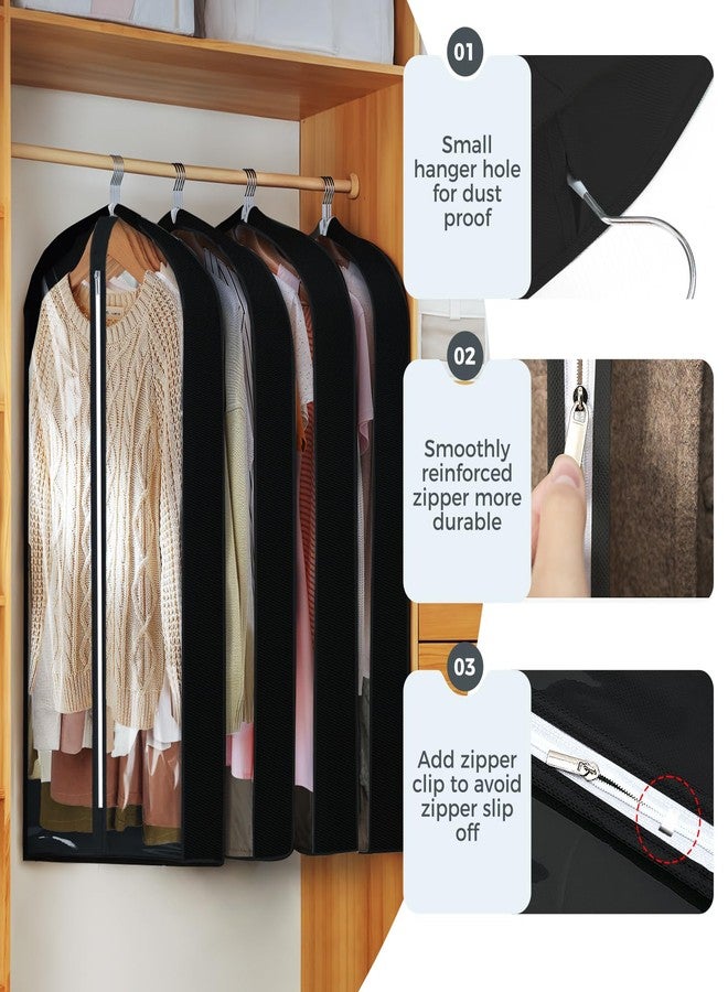 AURUZA 6 Pcs 40" Garment Bags for Hanging Clothes, Clear Suit Bags for Closet Storage Clothing Storage, Garment Bags Shoulder Covers with 4" Gussets for Coats, Jackets, Shirts and Sweater Black - Image 4