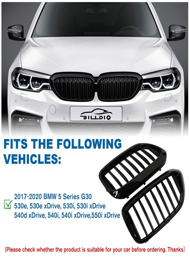 Billdio G30 Grille - Black Kidney Single Slats Grill Compatible With Bmw 5 Series 2017 2018 2019 2020 530E Xdrive 530I 540I 550I Abs Gloss - Image 4