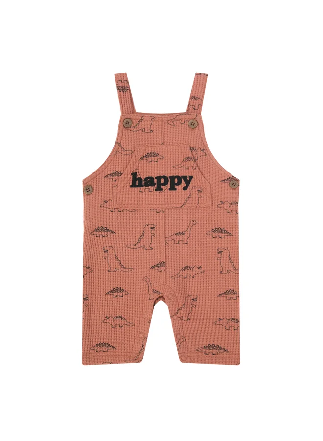 Luna & Lily Textured T-Shirt and Dino Print Ribbed Dungaree Set