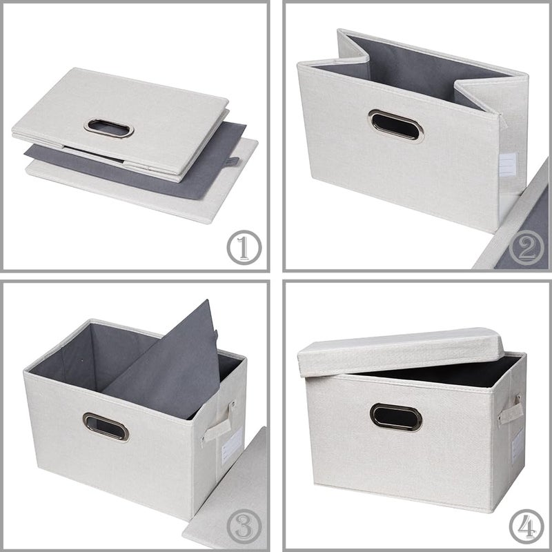 PRANDOM Large Collapsible Storage Bins with Lids [3-Pack] Fabric Foldable Storage Boxes Organizer Containers Baskets Cube with Cover for Home Bedroom Closet Office Beige(17.3x11.8x11.8) - Image 5