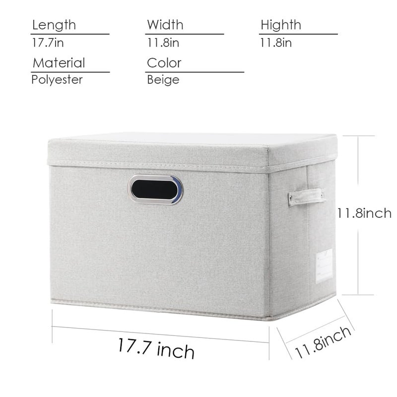 PRANDOM Large Collapsible Storage Bins with Lids [3-Pack] Fabric Foldable Storage Boxes Organizer Containers Baskets Cube with Cover for Home Bedroom Closet Office Beige(17.3x11.8x11.8) - Image 4