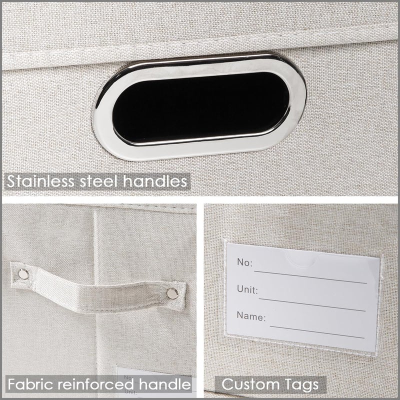 PRANDOM Large Collapsible Storage Bins with Lids [3-Pack] Fabric Foldable Storage Boxes Organizer Containers Baskets Cube with Cover for Home Bedroom Closet Office Beige(17.3x11.8x11.8) - Image 3