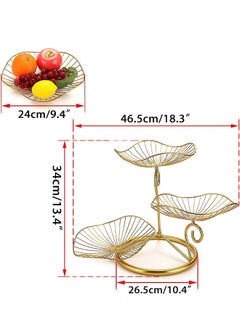 Generic 3 Tier Iron Fruit Bowl Lotus Shaped Fruit Rack Modern Creative Simple Molded Iron Fruit Container Fruit Dish Plate Banana And Apple Storage Basket For Living Room Gold  - Image 2