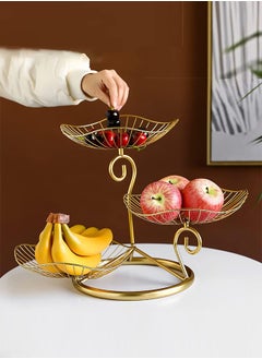 Generic 3 Tier Iron Fruit Bowl Lotus Shaped Fruit Rack Modern Creative Simple Molded Iron Fruit Container Fruit Dish Plate Banana And Apple Storage Basket For Living Room Gold  - Image 3