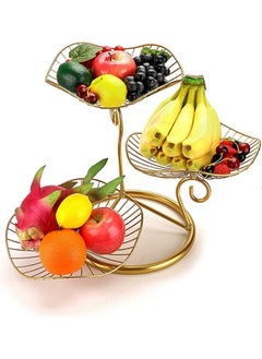 Generic 3 Tier Iron Fruit Bowl Lotus Shaped Fruit Rack Modern Creative Simple Molded Iron Fruit Container Fruit Dish Plate Banana And Apple Storage Basket For Living Room Gold  - Image 4