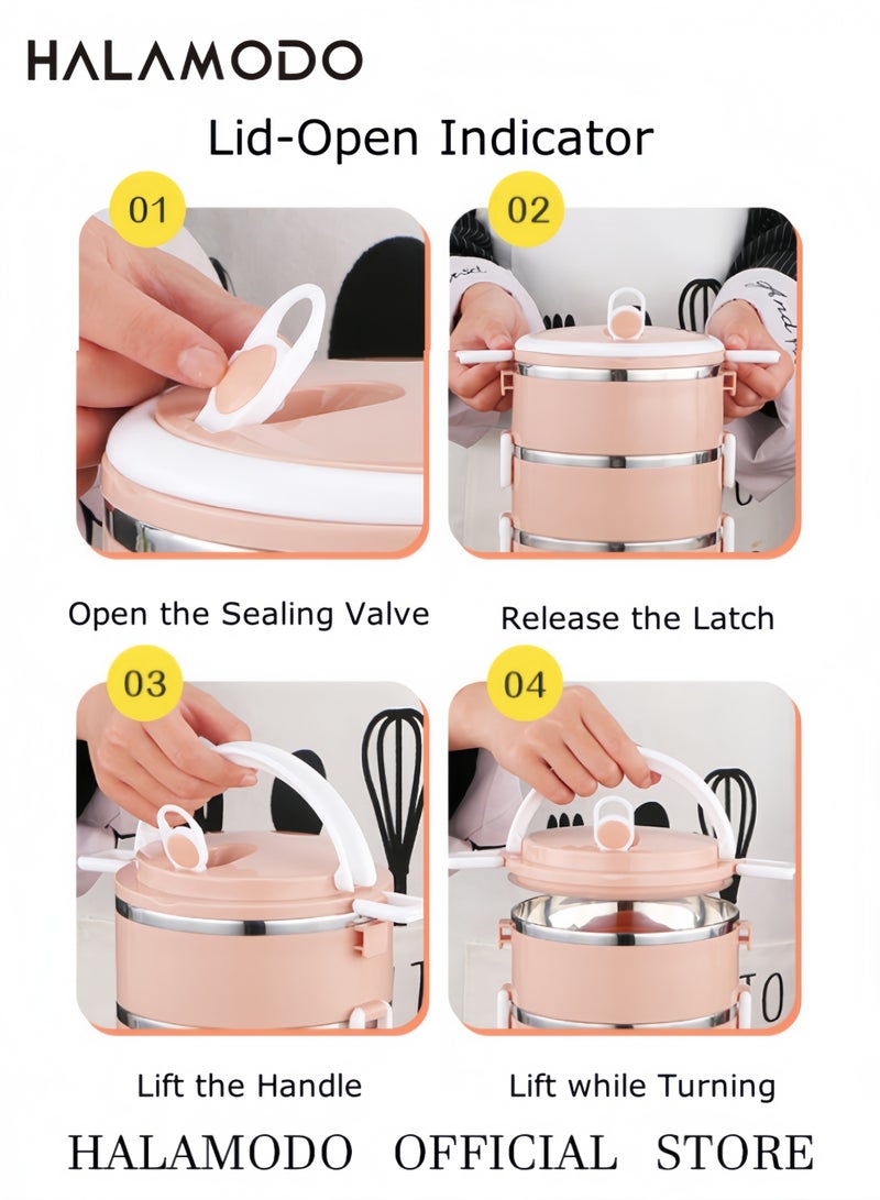 هالامودو صندوق غداء من الفولاذ المقاوم للصدأ، حافظة حرارية محمولة للمكتب المنزلي للأطعمة، مطبخ داخلي وخارجي بينتو - Image 3